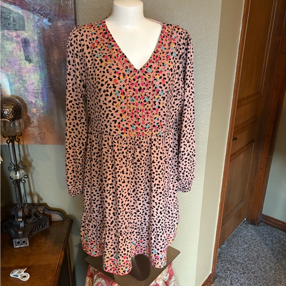 Savanna Jane Animal Print Embroidered Dress (M)